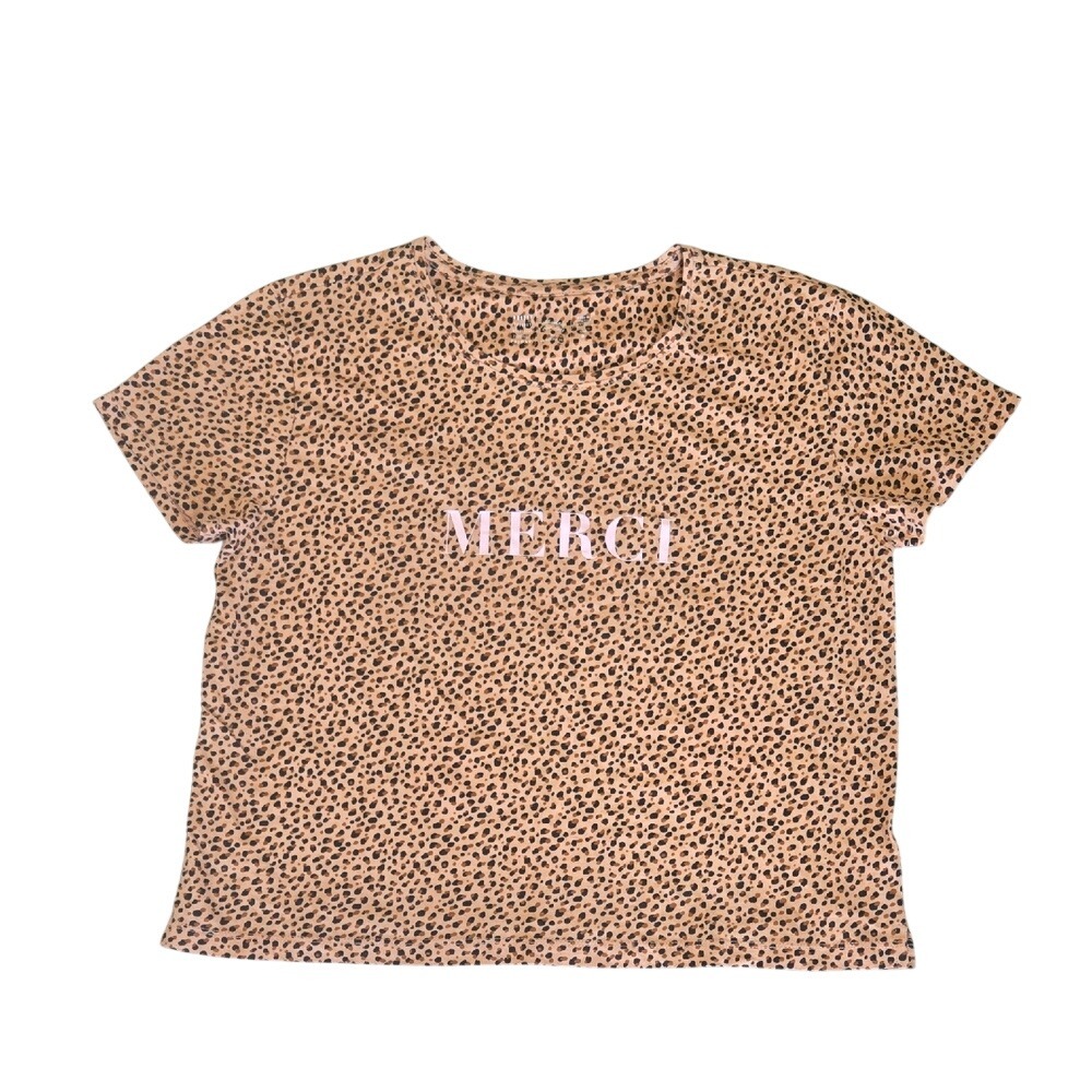 Anthropologie Saturday Sunday Leopard Merci Graphic Tee Orange Black S‎ NEW
